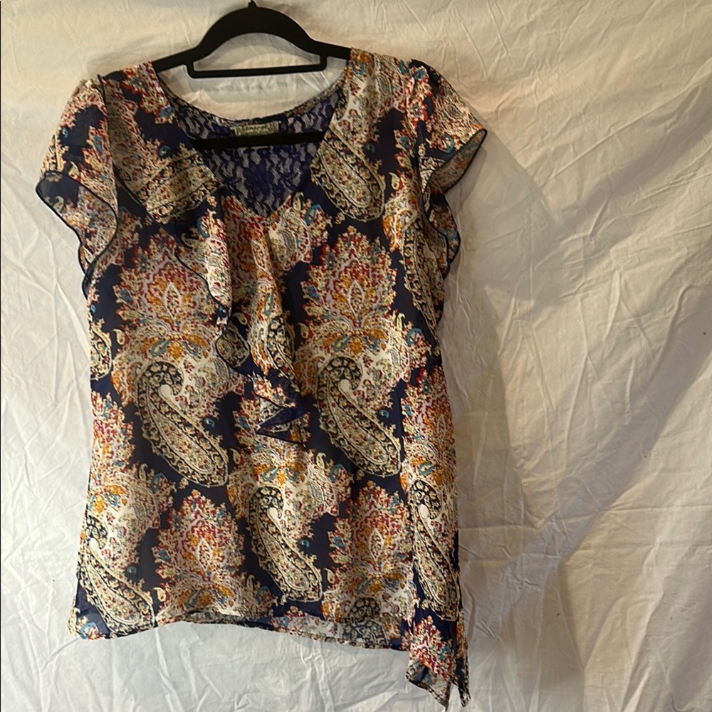 ENERGE ASYMMETRICAL SHEER CREAM WITH BLUE BLOUSE **BB3